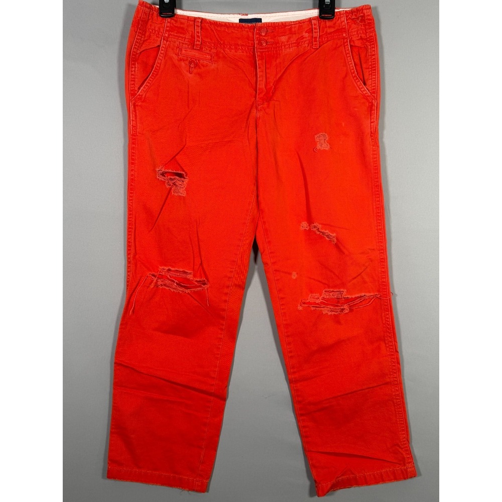 American Eagle Pants Womens Orange‎ 32x25" Distressed Ripped Cotton 9" Rise